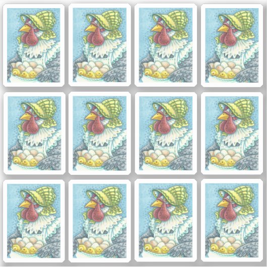 KUSTMOEDER IN BONNET HOLDING EIEREN EN CHICKS STICKER (Voorkant)