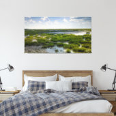 Kustmoeras met verre brug canvas afdruk (Insitu (Slaapkamer))