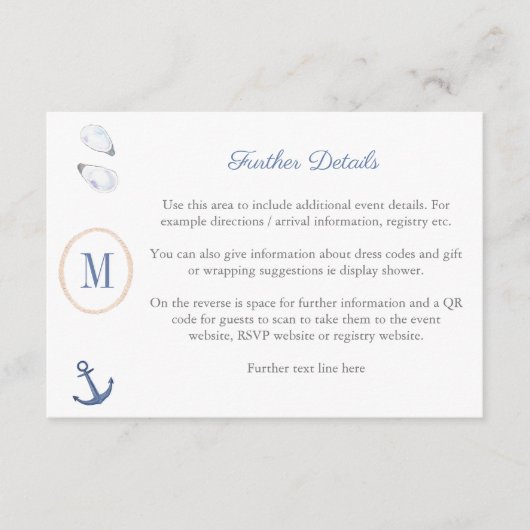 Kustmonogram Baby shower register QR-code Informatiekaartje (Voorkant)