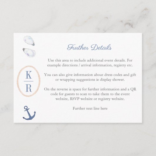 Kustmonogram Vrijgezellenfeest Details QR-code Informatiekaartje (Voorkant)