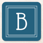 Kustmonogramme Ocean Blue & White Initiaal Kartonnen Onderzetters (Voorkant)