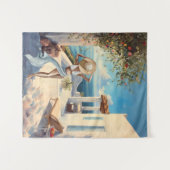 Kustmuurkunst | Mediterrane vrouw aan zee Wandkleed (Voorkant (horizontaal))