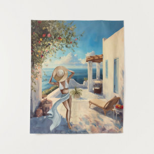 Kustmuurkunst Mediterrane vrouw aan zee Wandkleed