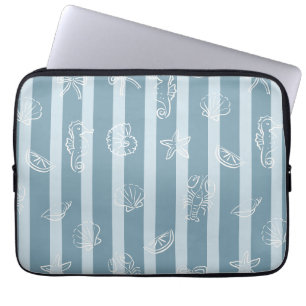 Kustnautisch patroon   Blauwe zee schelp & zeepaar Laptop Sleeve