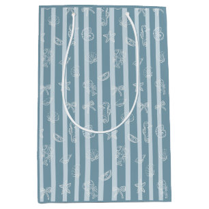 Kustnautisch patroon Blauwe zee schelp & zeepaar Medium Cadeauzakje
