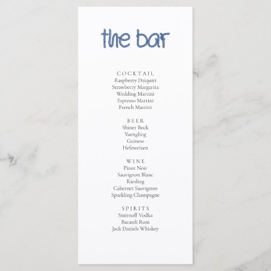 Kustnautische bruiloft Drinken Bar Menu Kaarten (Voorkant)