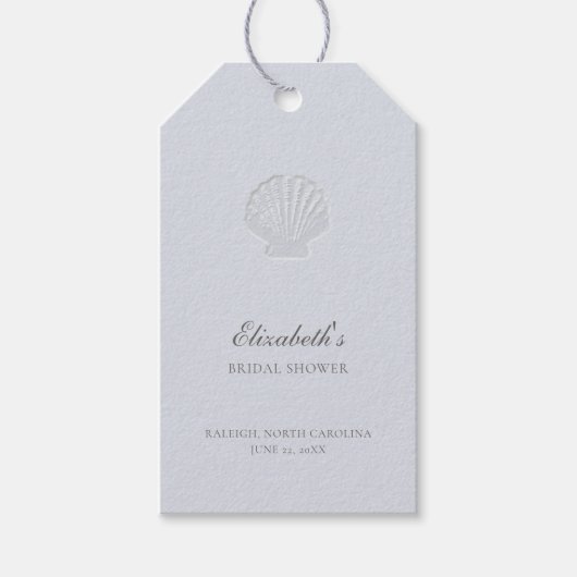 Kustnautische schelp blauw elegante bruidsdouche cadeaulabel (Voorkant)