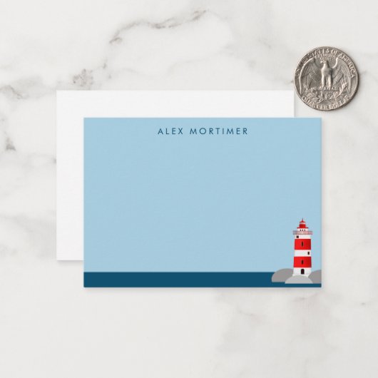 Kustnautische vuurtoren gepersonaliseerd notitiekaartje (Voorkant / Achterkant in situ)