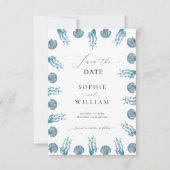 Kustnavigatie Blauwe Schelp Frame Strand Huwelijk Save The Date (Voorkant)