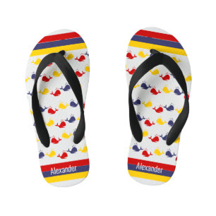Kustnavigatie Marine BLAUW ROOD GEEL WALVIS    Kinder Teenslippers