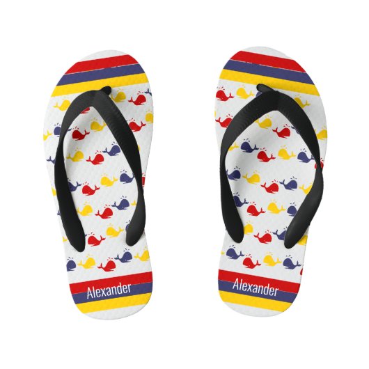 Kustnavigatie Marine BLAUW ROOD GEEL WALVIS    Kinder Teenslippers (Voetbed)