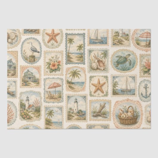 Kustnavigatie Strandig Zeeleven Thema Decoupage Tissuepapier (Voorkant)