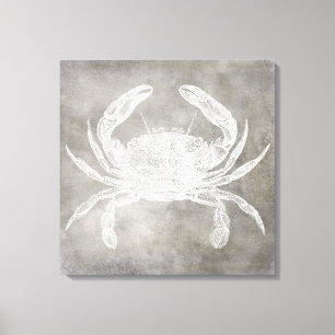 Kustneutrale Waterverf Crab Silver Pewter Canvas Afdruk
