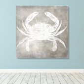 Kustneutrale Waterverf Crab Silver Pewter Canvas Afdruk (Insitu (Houten vloer))