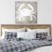 Kustneutrale Waterverf Crab Silver Pewter Canvas Afdruk (Insitu (Slaapkamer))