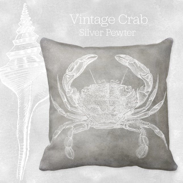 Kustneutrale Waterverf Crab Silver Pewter Kussen (Creator heeft geüpload)