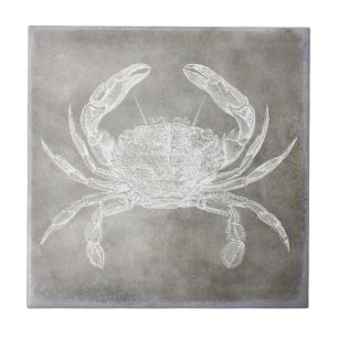Kustneutrale Waterverf Crab Silver Pewter Tegeltje