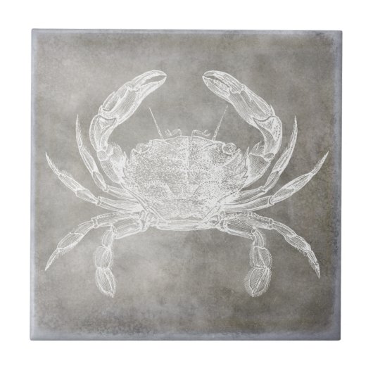 Kustneutrale Waterverf Crab Silver Pewter Tegeltje (Voorkant)