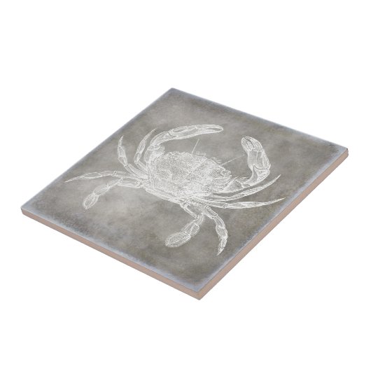 Kustneutrale Waterverf Crab Silver Pewter Tegeltje (Zijkant)