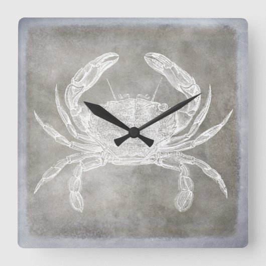 Kustneutrale Waterverf Crab Silver Pewter Vierkante Klok (Voorkant)