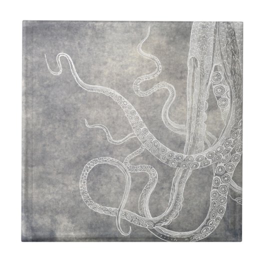 Kustneutrale Waterverf Octopus Silver Pewter Tegeltje (Voorkant)