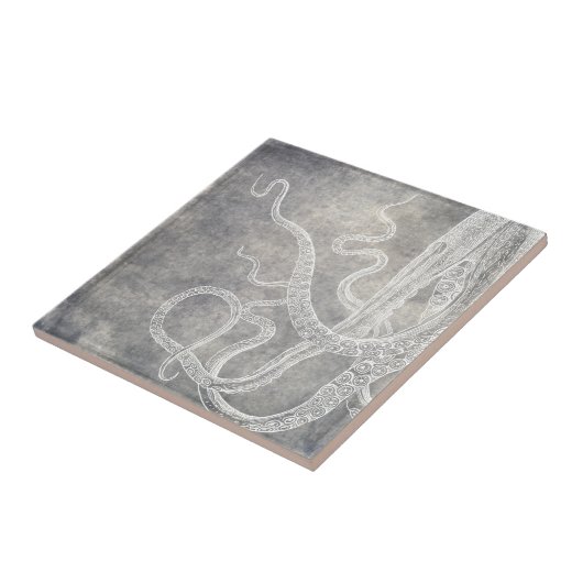 Kustneutrale Waterverf Octopus Silver Pewter Tegeltje (Zijkant)