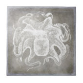 Kustneutrale Waterverf Octopus Silver Pewter Tegeltje (Voorkant)