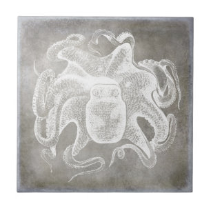 Kustneutrale Waterverf Octopus Silver Pewter Tegeltje