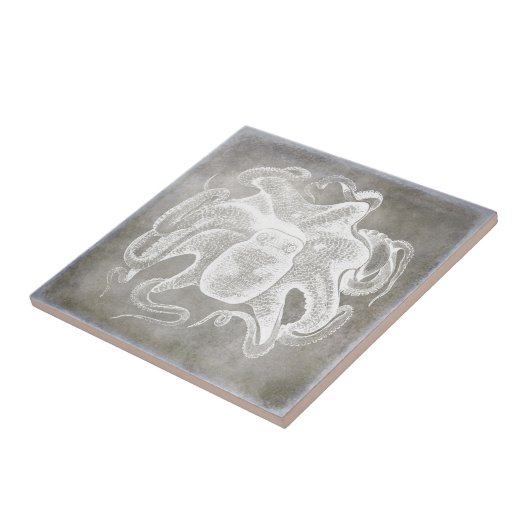 Kustneutrale Waterverf Octopus Silver Pewter Tegeltje (Zijkant)