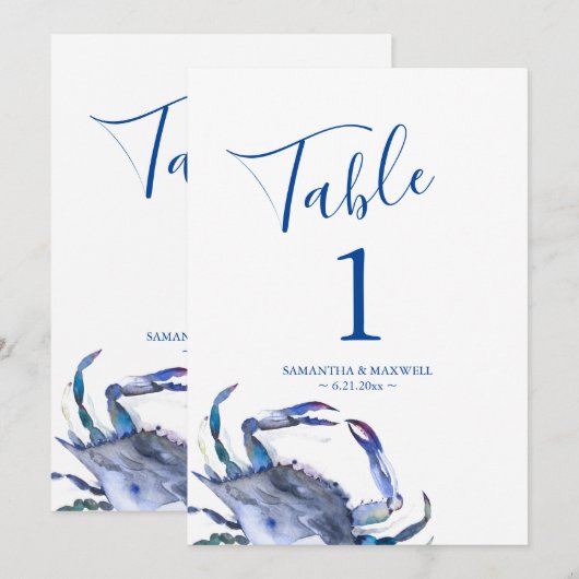 Kustnummer blauwe Waterverf krab bruiloft Kaart (Voorkant / Achterkant)