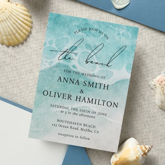 Kustoceaan strand zomer moderne bruiloft kaart