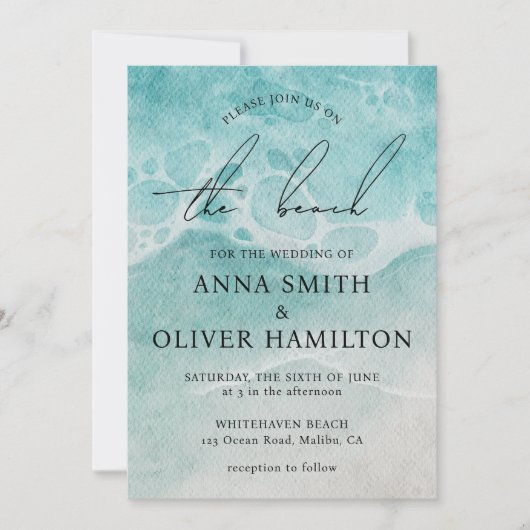 Kustoceaan strand zomer moderne bruiloft kaart (Voorkant)