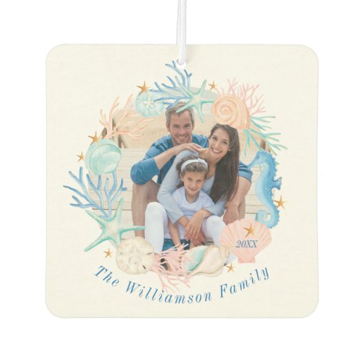 Kustoceaan Waterverf Seashell krans Foto Luchtverfrisser (Voorkant)