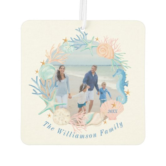 Kustoceaan Waterverf Seashell krans Foto Luchtverfrisser (Achterkant)