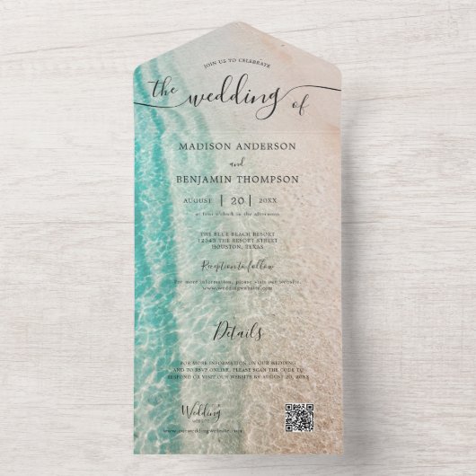 Kustoceaan Zomer Strand Bestemming Bruiloft All In One Uitnodiging (Binnen)