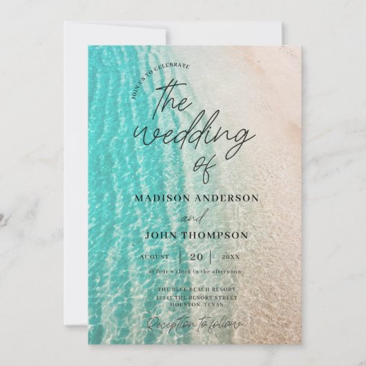 Kustoceaan Zomer Strand Bestemming Bruiloft Kaart (Voorkant)