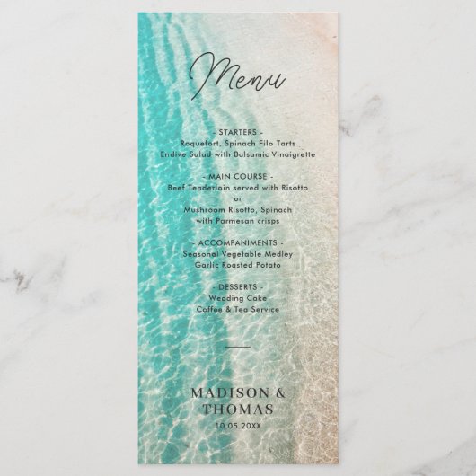 Kustoceaan Zomer Strand Bestemming Bruiloft Menu (Voorkant)