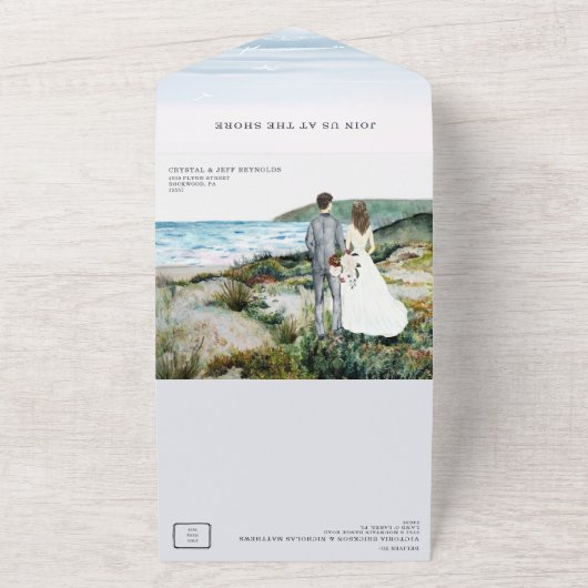 Kustoceaanstrand in één bruiloft all in one uitnodiging (Buitenkant)
