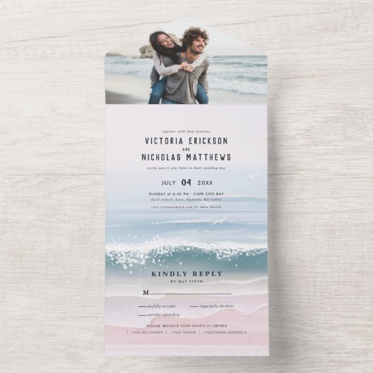 Kustoceaanstrand in één bruiloft all in one uitnodiging (Binnen)