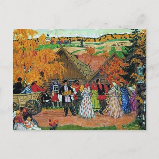 Kustodiev - Dorpsvakantie, Briefkaart (Voorkant)