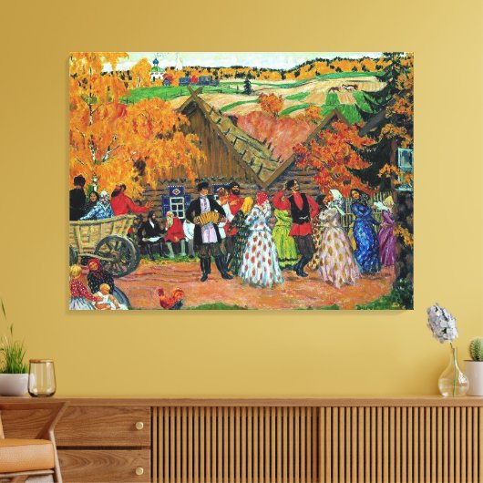 Kustodiev - Dorpsvakantie, Canvas Afdruk (Insitu (Woonkamer))