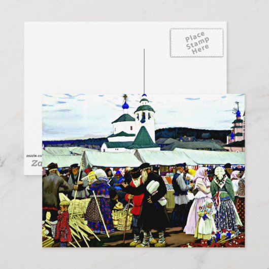 Kustodiev - Op de beurs Briefkaart (Voorkant / Achterkant)