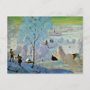 Kustodiev - Skiers Briefkaart