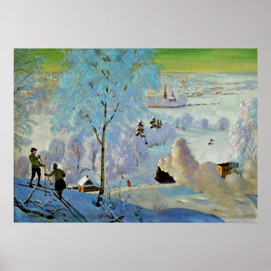 Kustodiev - Skiers Poster (Voorkant)