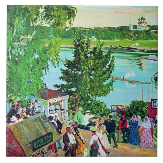 Kustodiev - Wandel langs de Wolga, Tegeltje (Voorkant)