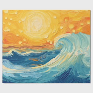 Kustolieverfschilderij Zon en golven Decoupage Cadeaupapier