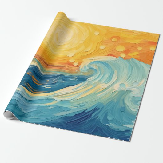 Kustolieverfschilderij Zon en golven Decoupage Cadeaupapier (Uitgerold)