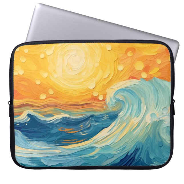 Kustolieverfschilderij Zon en golven Laptop Sleeve (Voorkant)