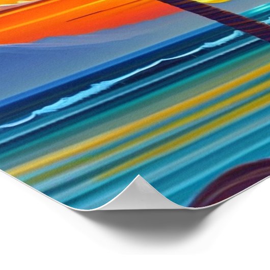 Kustpalm Sinaasappel Zonsondergang Illustratie Poster (Hoek)