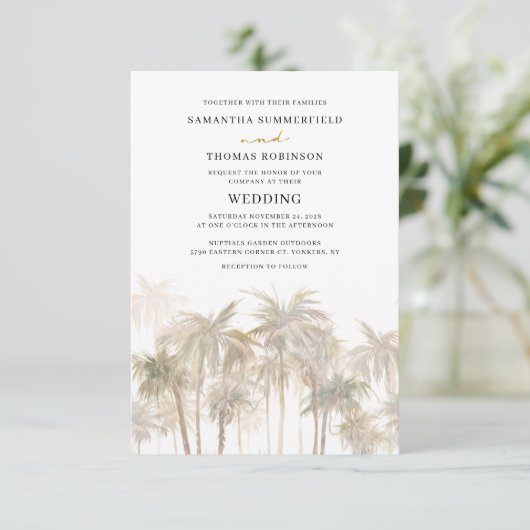 Kustpalm Trees Wedding Kaart (Staand voorkant)